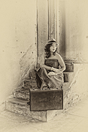 version waiting at the train station Train Station sepia tone -0630